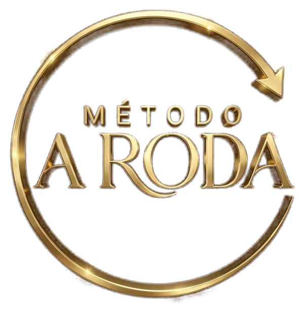 Logo do Método A Roda: as palavras Método A Roda dentro de um anel dourado com uma seta